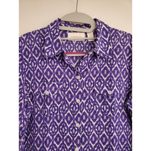 Women's Chico's Purple & White Lightweight Button Down Top | Size 0 (Small) - Picture 3 of 9